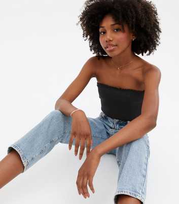 Girls Black Shirred Bandeau Top