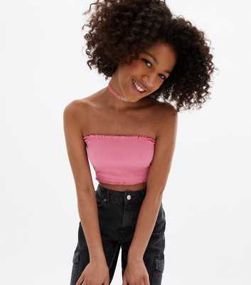 Girls Bright Pink Shirred Bandeau Top
