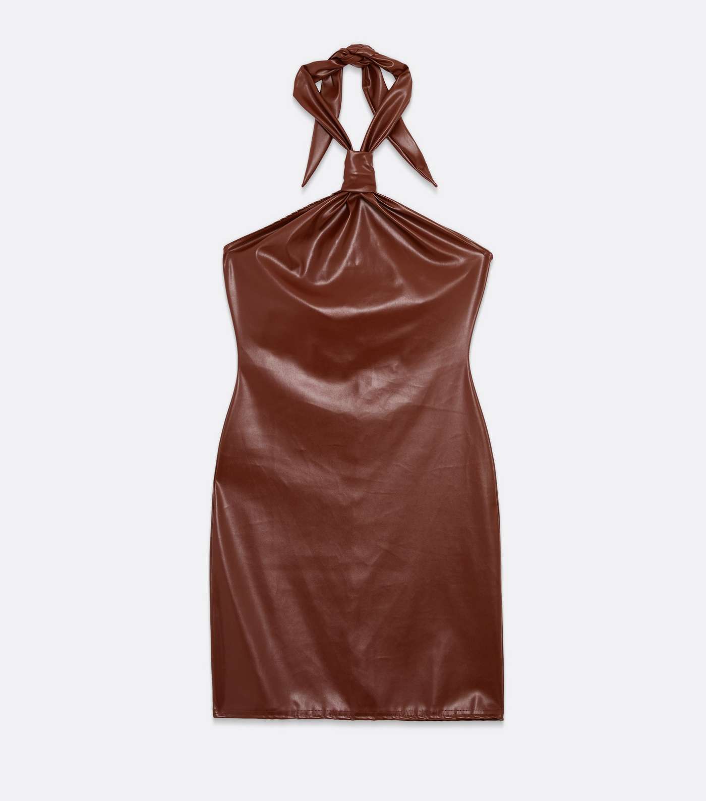 Pink Vanilla Dark Brown Leather-Look Halter Mini Dress Image 5