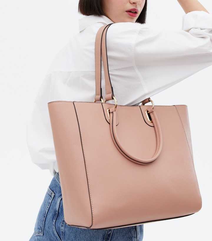 Pale Pink Leather-Look Tote Bag