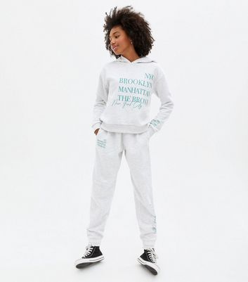 Girls Grey NYC Logo Hoodie and Jogger Set New Look