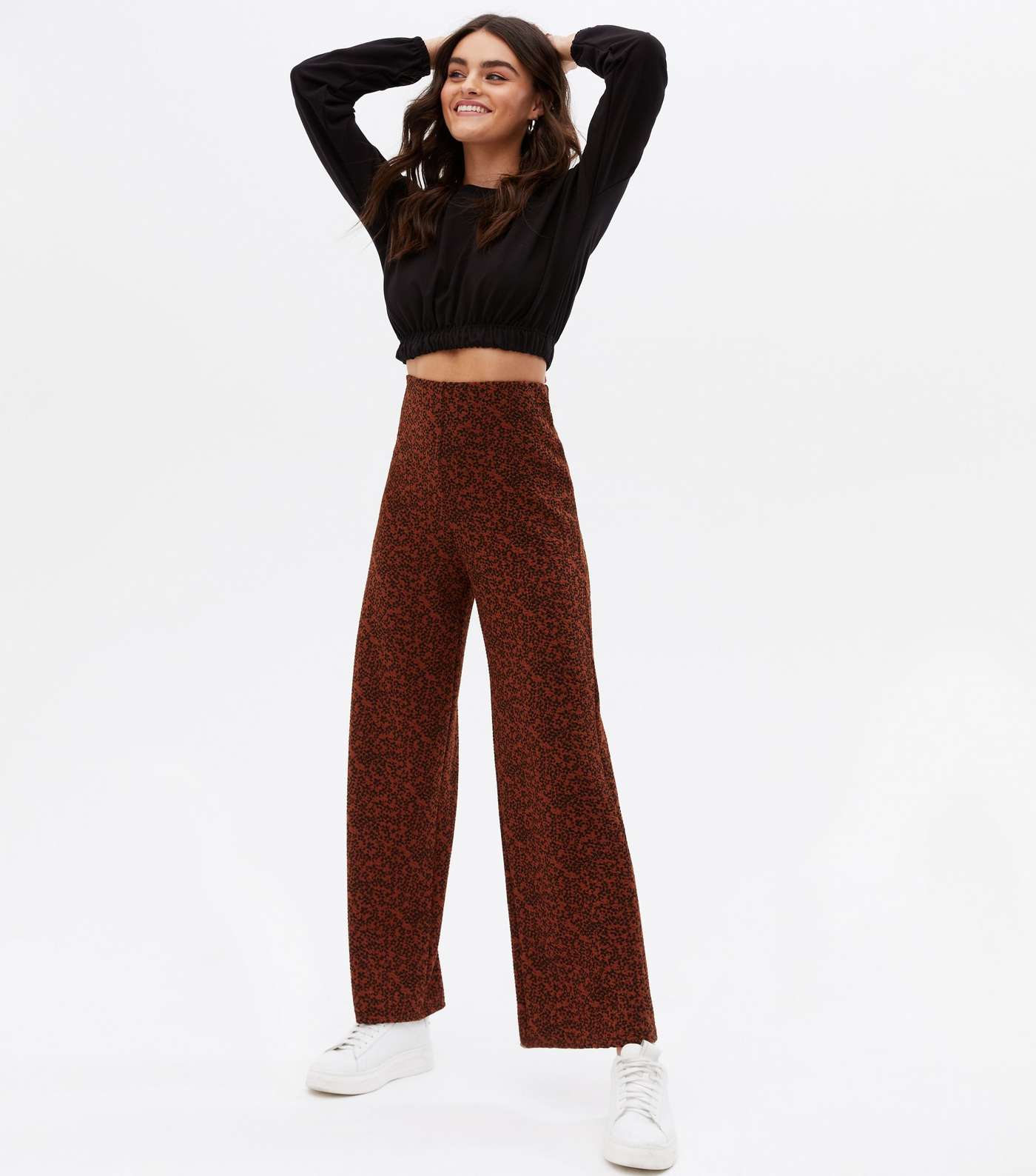 Rust Floral Textured Wide Leg Trousers