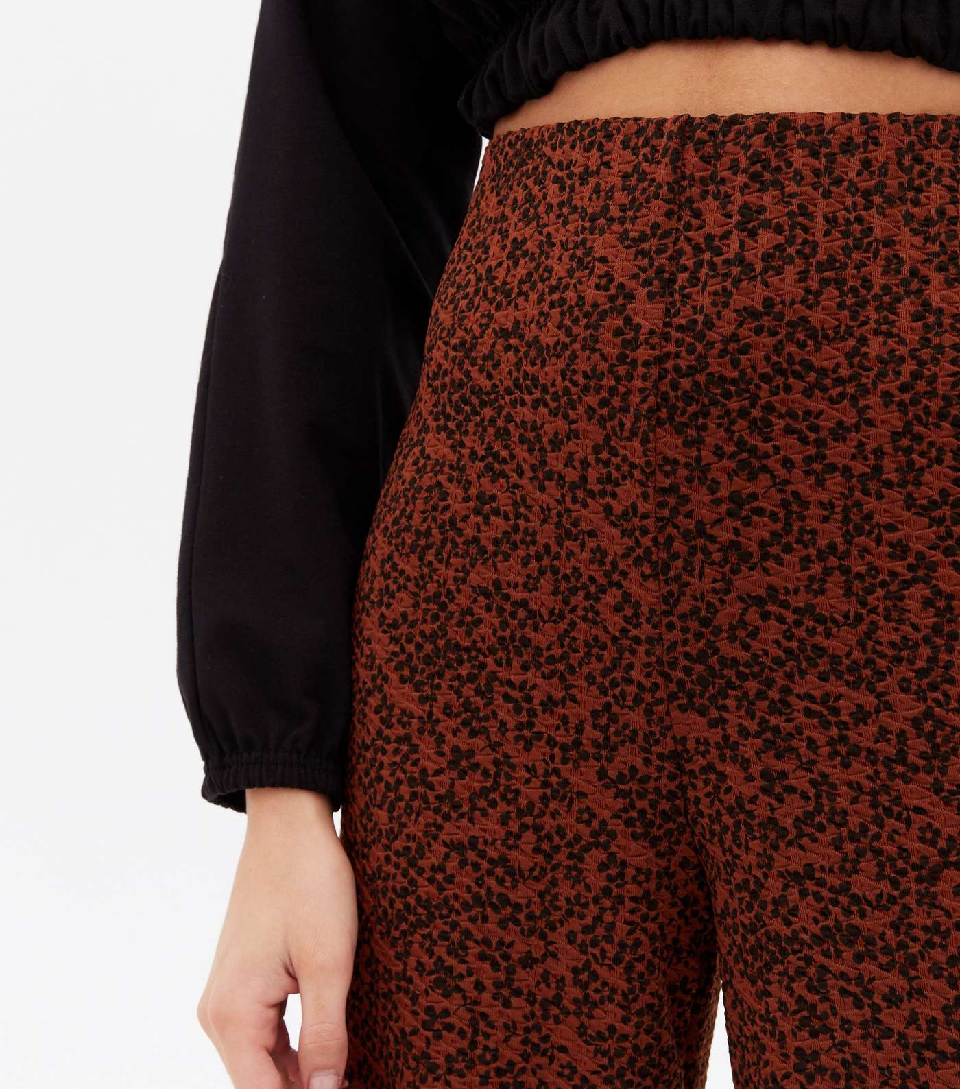 Rust Floral Textured Wide Leg Trousers Image 3