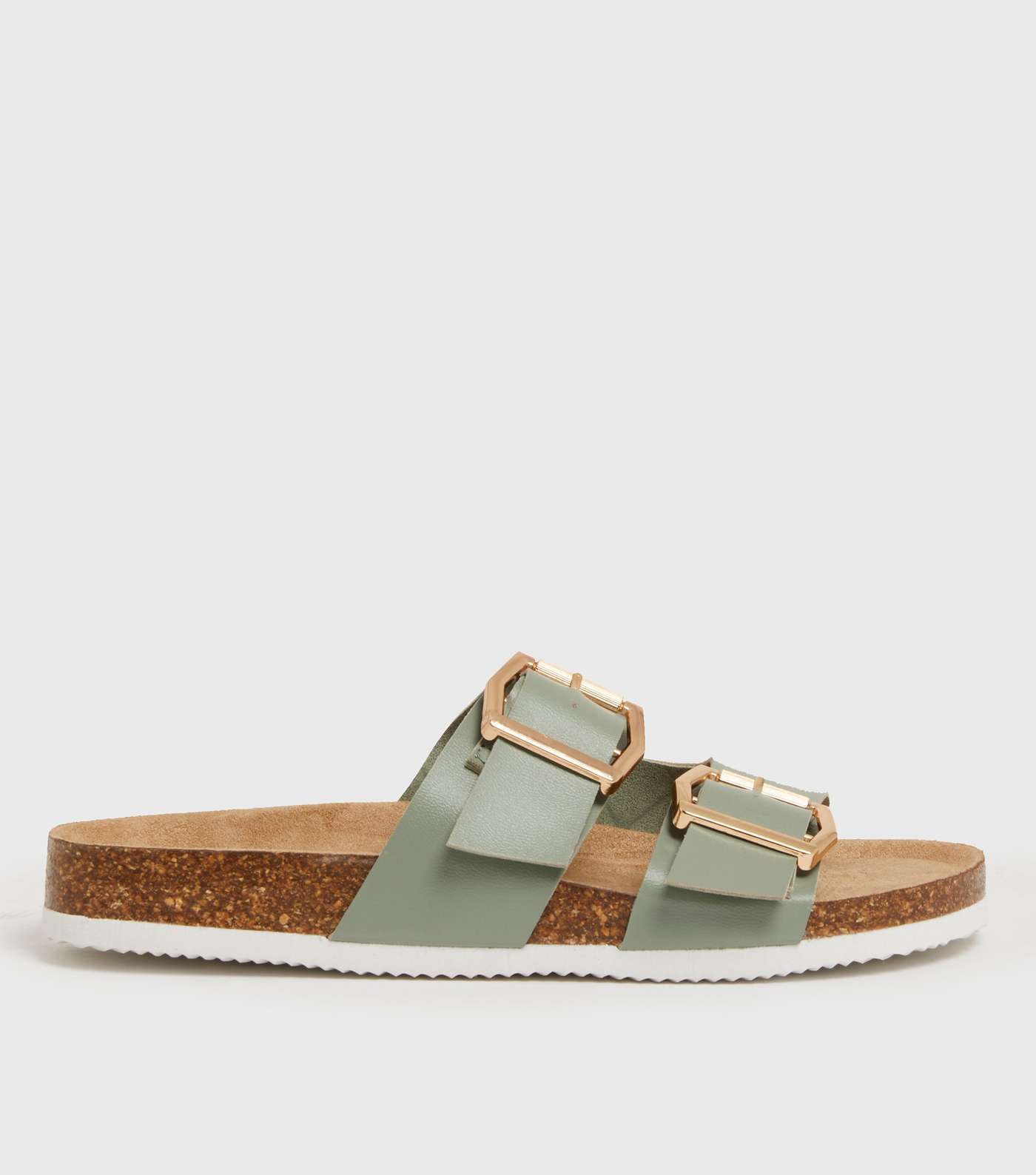 Light Green Buckle Double Strap Footbed Sliders
