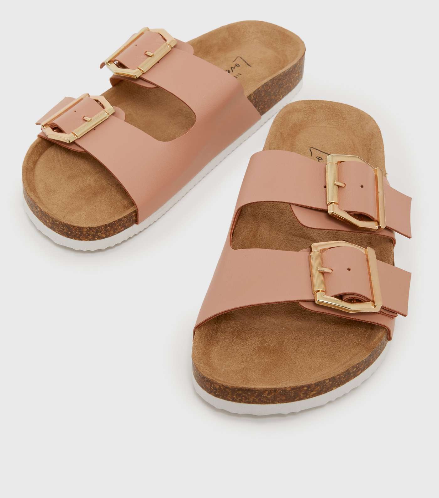 Pink Buckle Double Strap Footbed Sliders Image 3