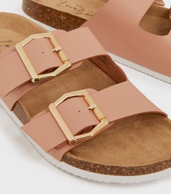 Pink Buckle Double Strap Footbed Sliders New Look