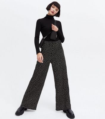 Black Spot Ribbed Wide Leg Trousers 