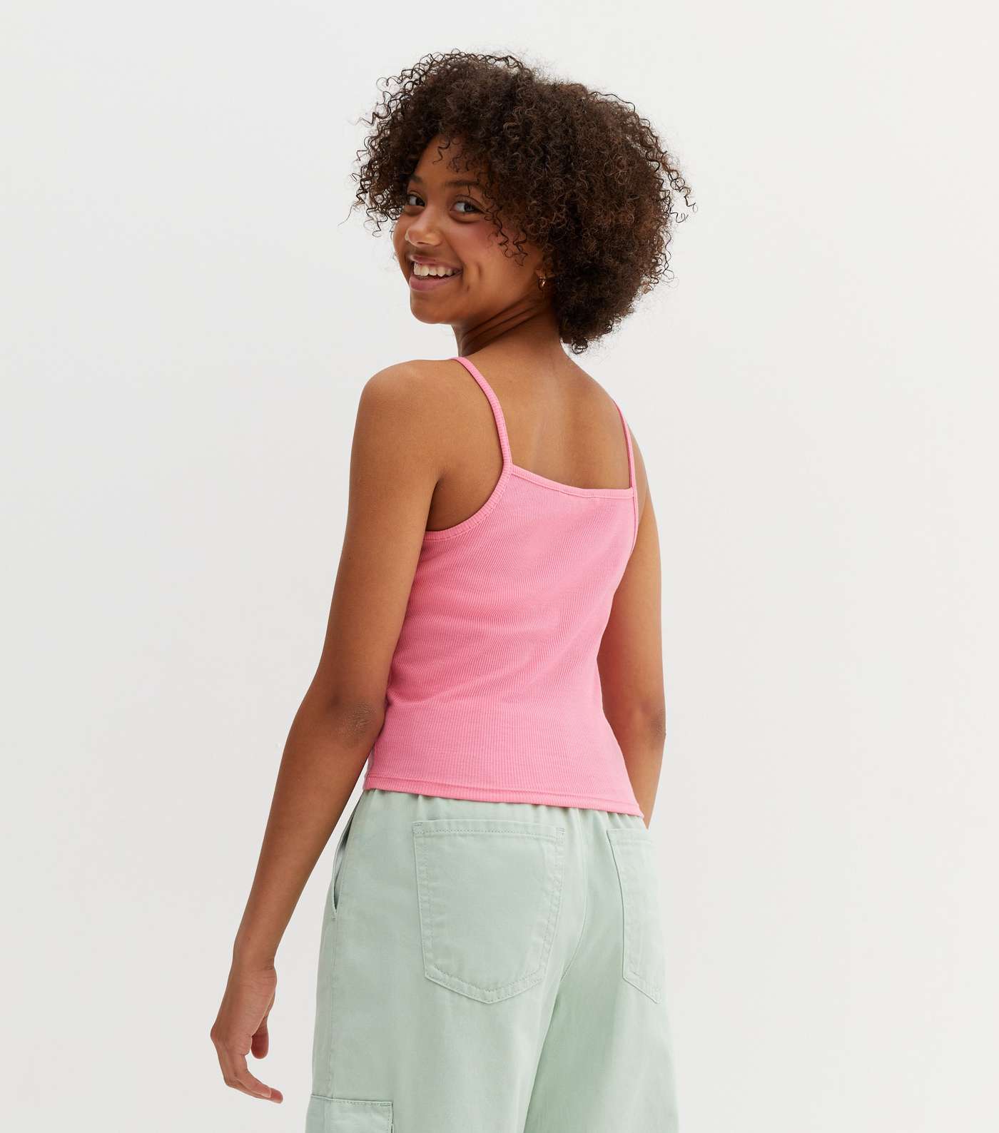 Girls Mid Pink Ribbed Ruched Cami Image 4