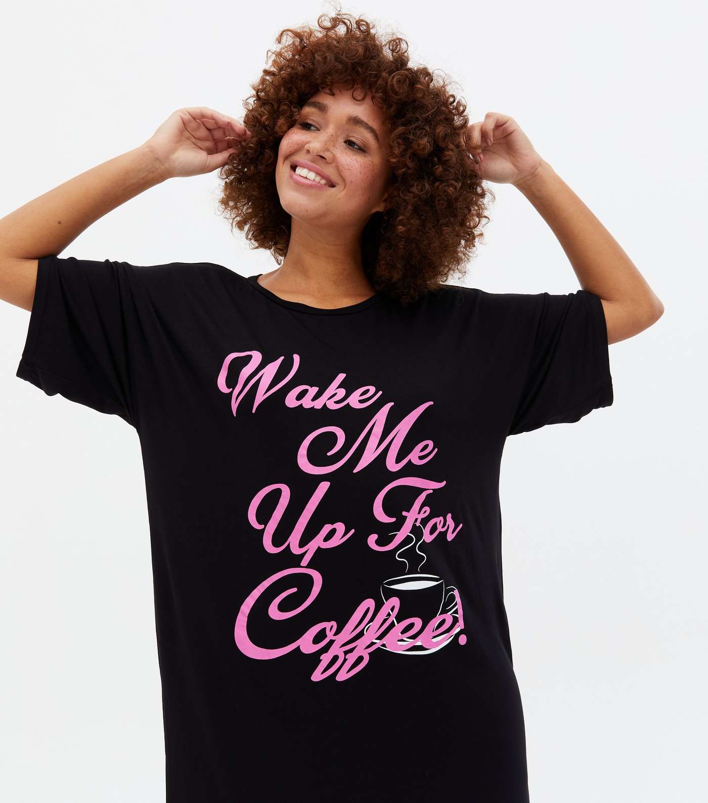 Black Wake Me Up For Coffee Logo Nightshirt