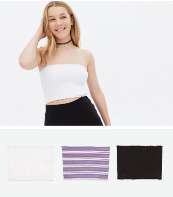 Teenager Bekleidung für Mädchen Girls 3 Pack Blue Stripe White and Black Bandeau Tops
