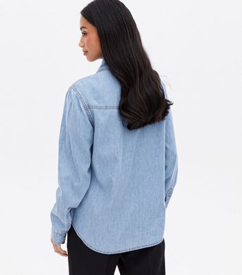 Click to view product details and reviews for Petite Blue Light Wash Denim Shirt New Look.