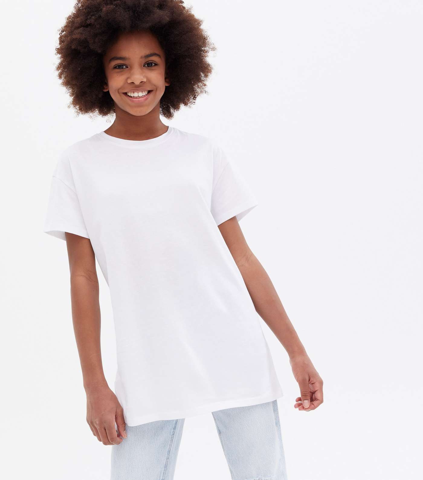 Girls White Oversized Long T-Shirt Image 2