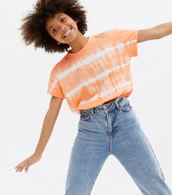 Girls Orange Tie Dye Elastic Hem T 