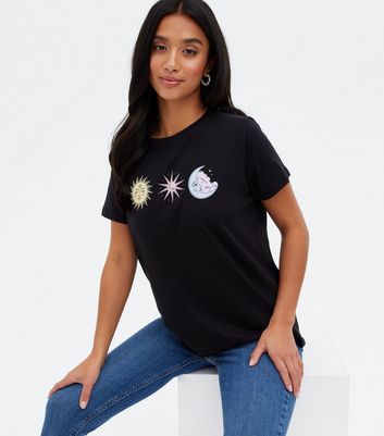 Petite Black Mystic Crew T-Shirt | New Look