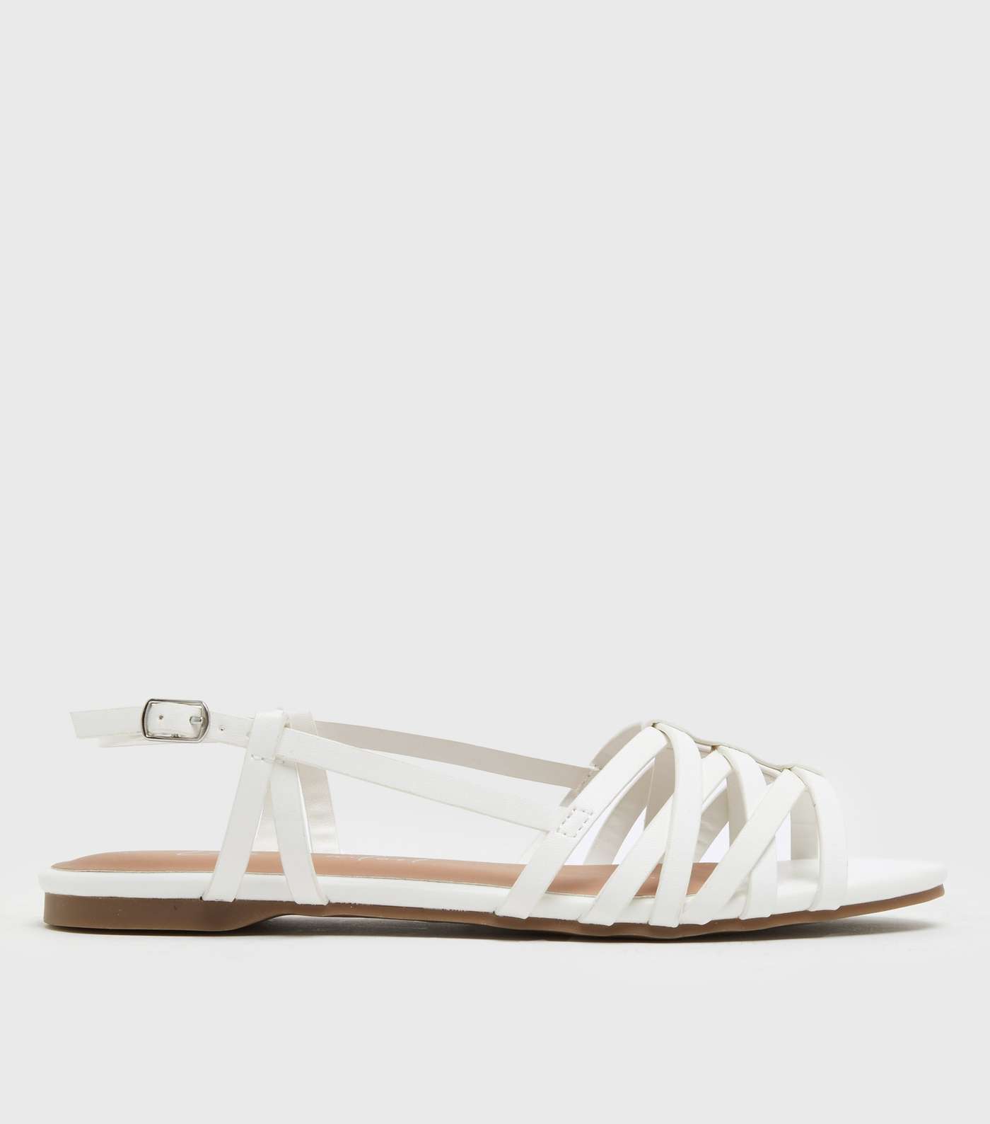 White Plaited Caged Slingback Sandals