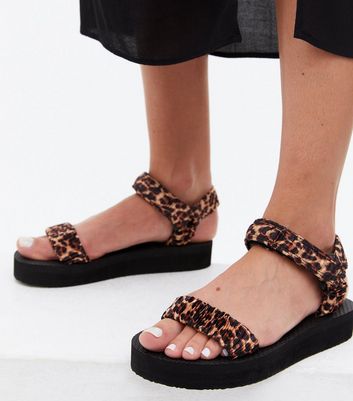 shop for Brown Leopard Print Ruched Strappy Chunky Sandals New Look Vegan at Shopo