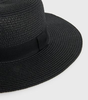 Black Straw Effect Boater Hat | New Look