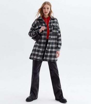 Black Check Long Shacket New Look