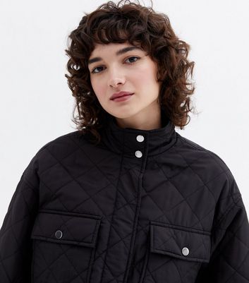 Damen Bekleidung Black Quilted High Neck Crop Jacket