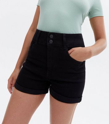 Petite Black Denim 2 Button High Waist 