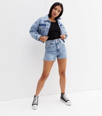 Petite Blue Denim 2 Button High Waist 