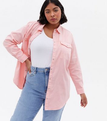 Click to view product details and reviews for Curves Pink Denim Oversized Shirt New Look.