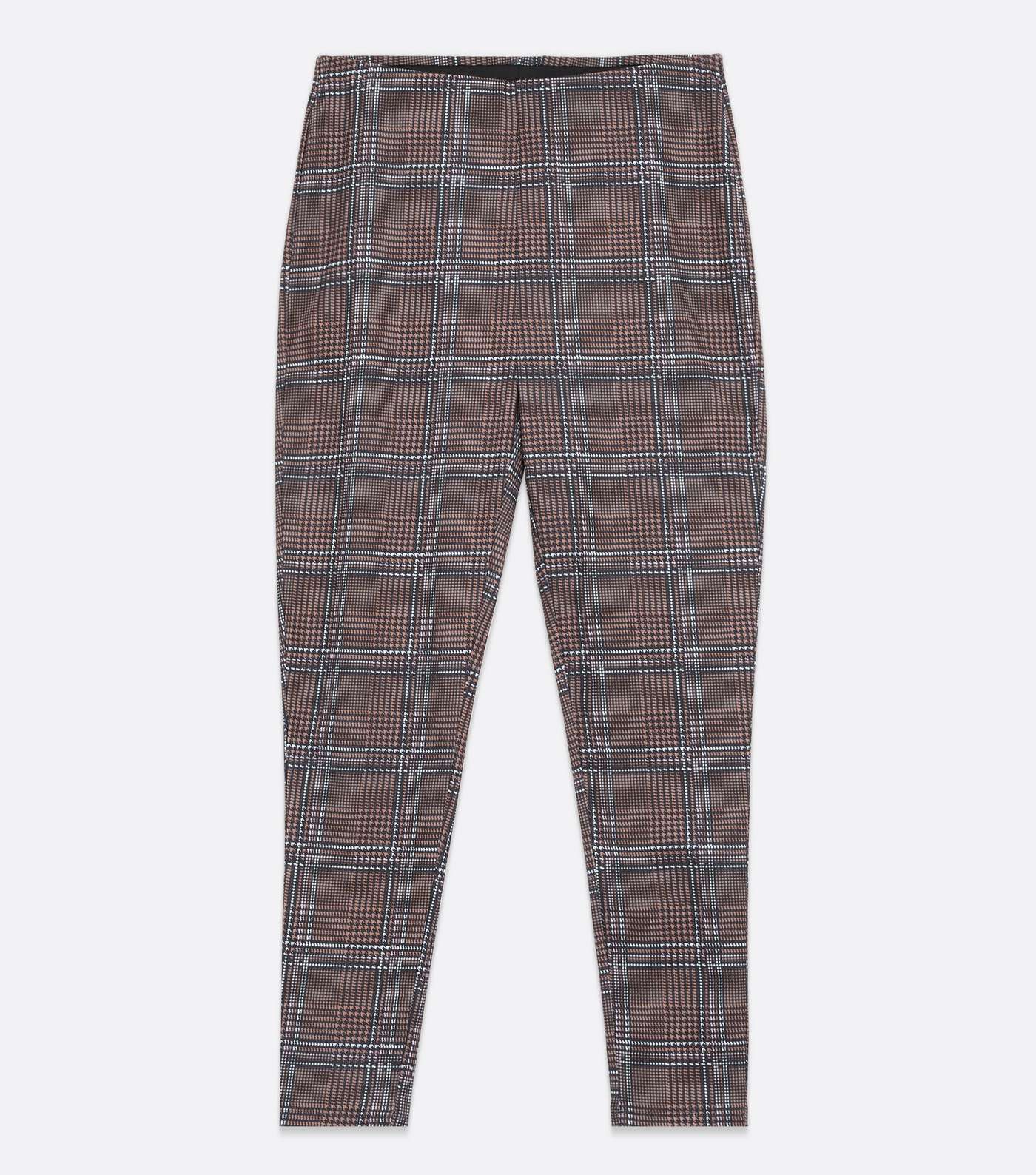 Petite Brown Check Jersey High Waist Skinny Trousers Image 5