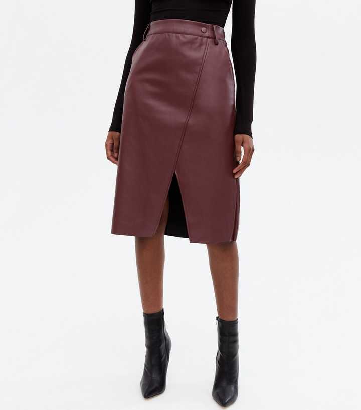 burgundy leather a line skirt