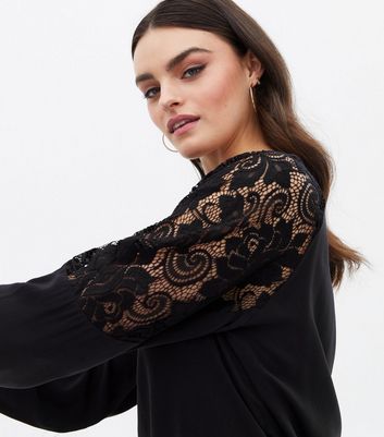 JDY Black Lace Shoulder Long Sleeve Top 