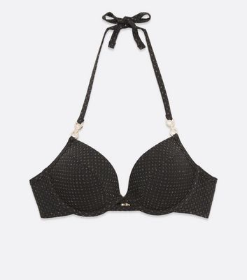 Click to view product details and reviews for Black Glitter Quilted Diamanté Ring Underwired Bikini Top New Look.