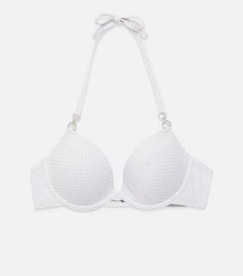 Click to view product details and reviews for White Glitter Quilted Diamanté Ring Underwired Bikini Top New Look.