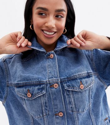 Click to view product details and reviews for Petite Blue Denim Oversized Jacket New Look.