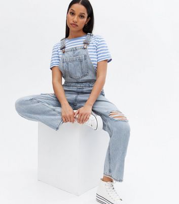 Extreme Ripped Denim Dungarees | boohoo