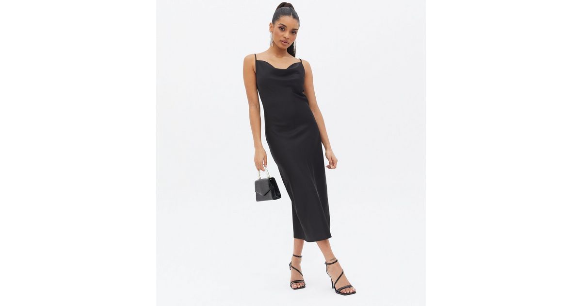 topshop black midi dress