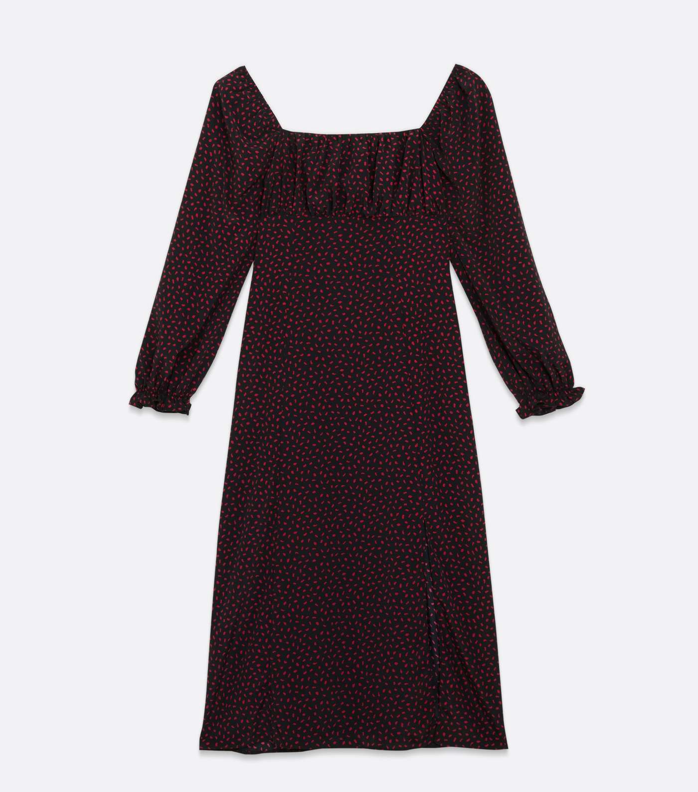 Petite Black Abstract Ruched Long Sleeve Midi Dress Image 5