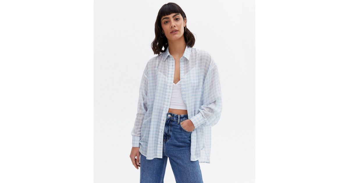 Blue Gingham Long Sleeve Oversized Shirt New Look