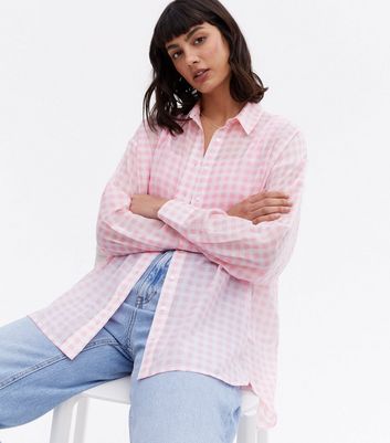 Pink Gingham Long Sleeve Oversized Shirt New Look