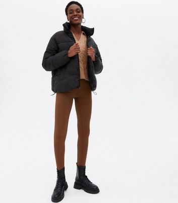 Dark Brown Ribbed Stirrup Leggings 