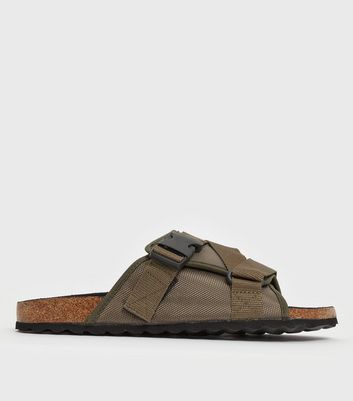 Khaki Buckle Strap Sliders | New Look