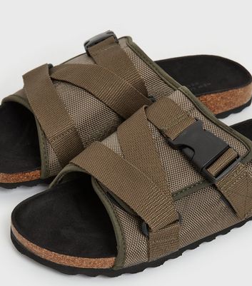 Khaki Buckle Strap Sliders | New Look