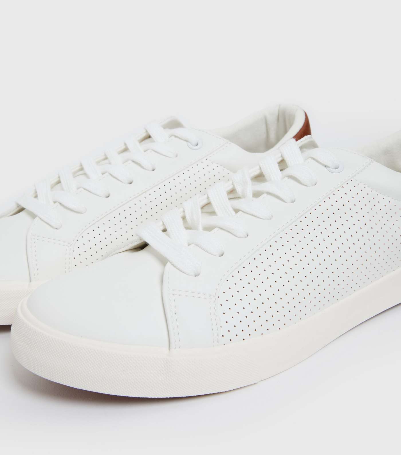 White Suedette Contrast Back Lace Up Trainers Image 3