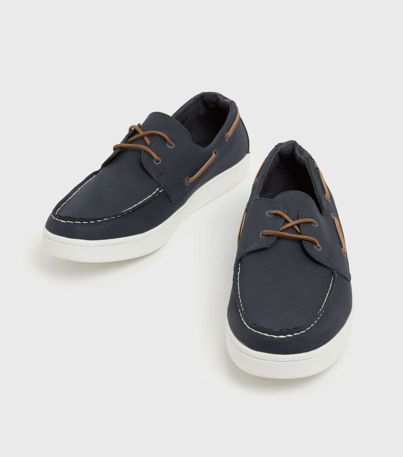 Navy Suedette Boat Shoes Image 3