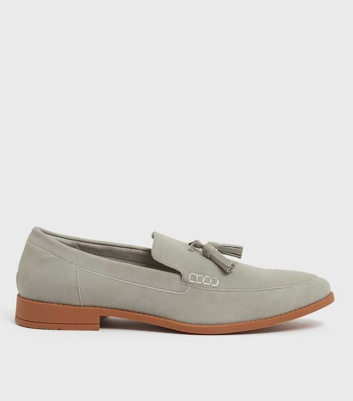 Pale Grey Suedette Tassel Loafers
