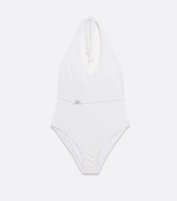 Click to view product details and reviews for White Glitter Belted Halter Swimsuit New Look.