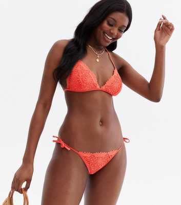 Coral Broderie Tie Side Bikini Bottoms