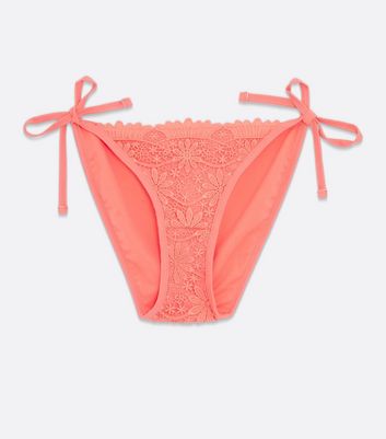 Click to view product details and reviews for Coral Broderie Tie Side Bikini Bottoms New Look.