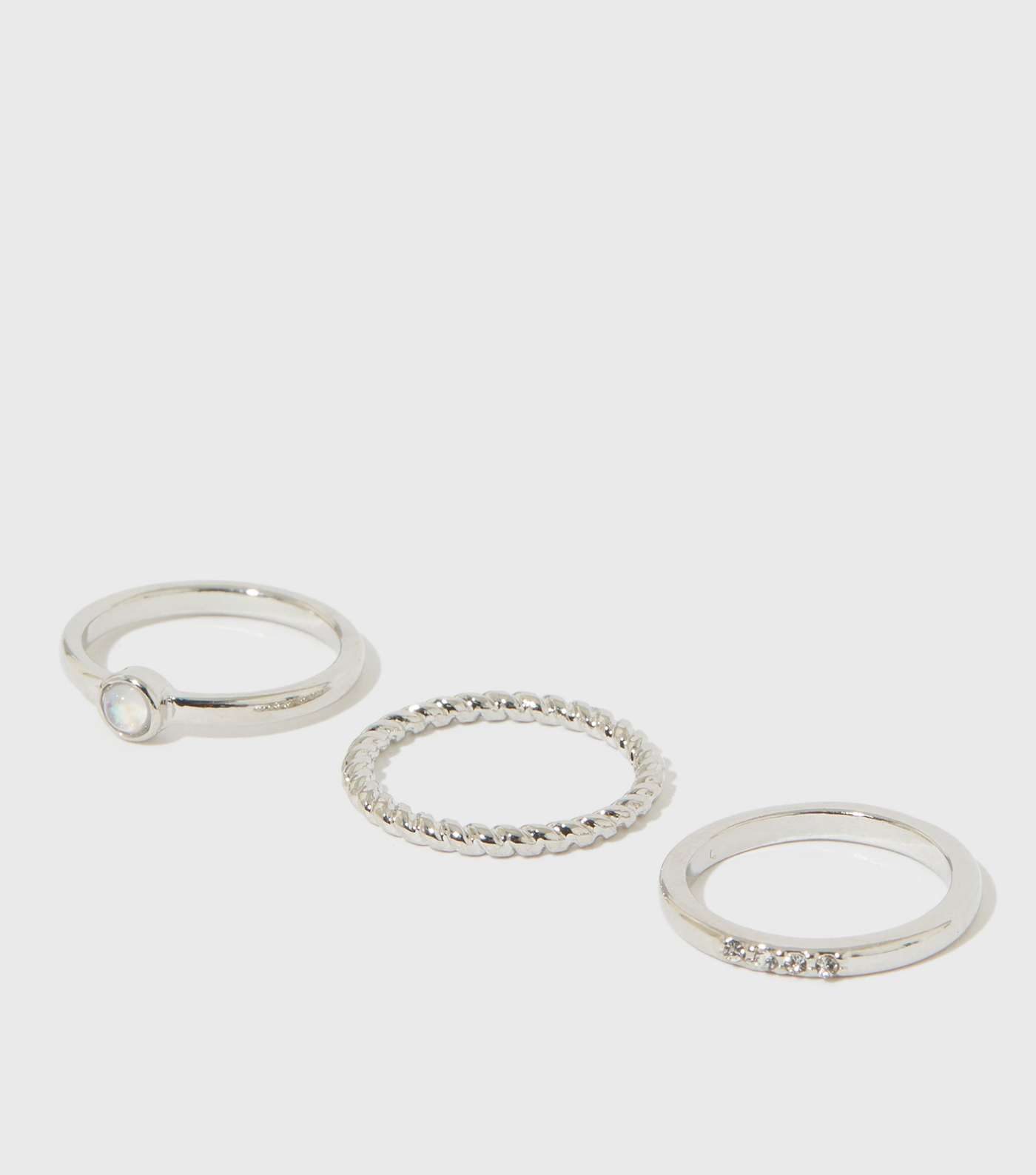 Girls 3 Pack Silver Diamanté Stacking Rings Image 2