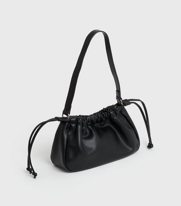 shop for Black Leather-Look Gathered Shoulder Bag New Look at Shopo