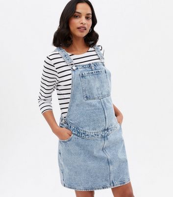 Maternity Blue Denim Mini Pinafore Dress New Look