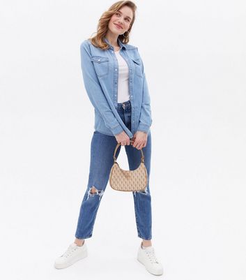 Tall Bright Blue Denim Long Shirt New Look